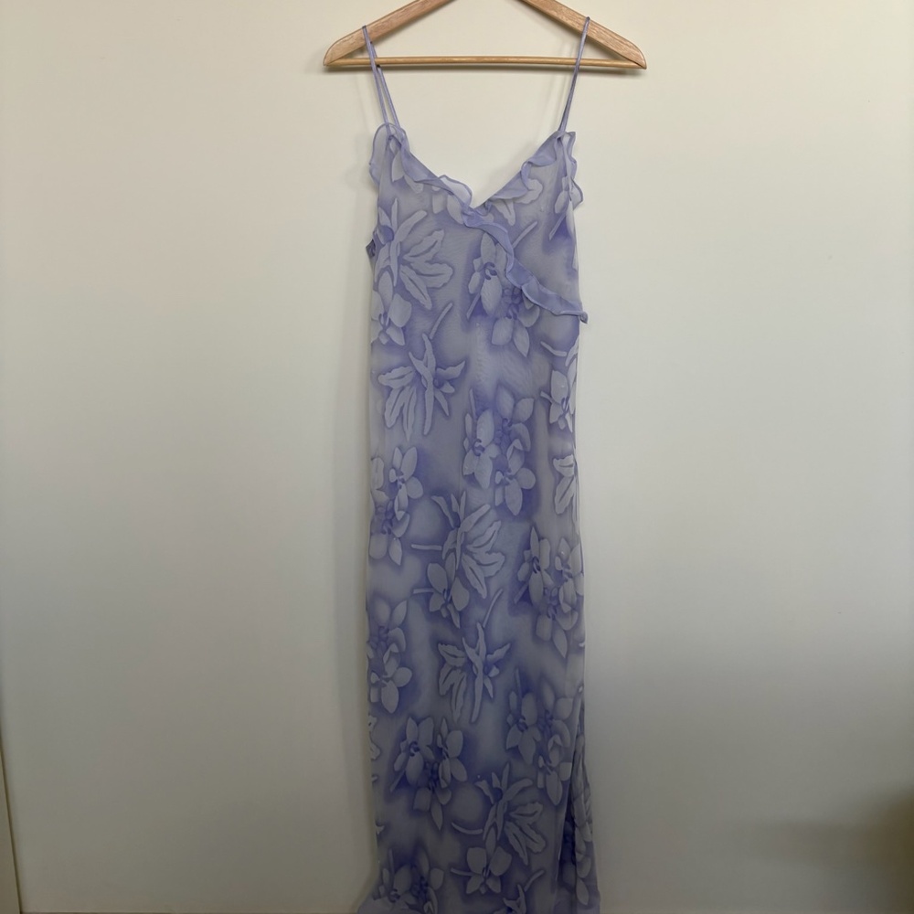 Vintage Flower Print Ruffle Slip Dress